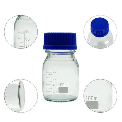 OEM ODM 100 ml αντιδραστήρα ΜΜΕ γυαλί εργαστηριακά μπουκάλια με μπλε καπάκι βίδα