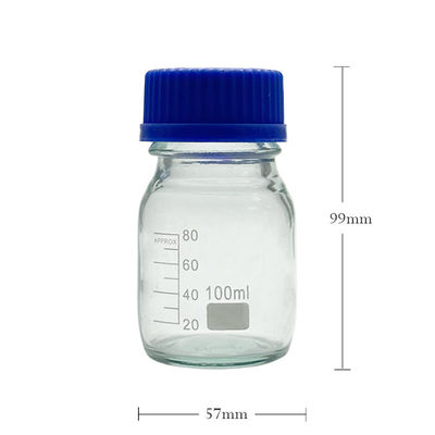 OEM ODM 100 ml αντιδραστήρα ΜΜΕ γυαλί εργαστηριακά μπουκάλια με μπλε καπάκι βίδα