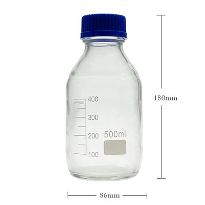 OEM ODM 500 ml αντιδραστήρα ΜΜΕ γυαλί εργαστηριακά μπουκάλια με μπλε καπάκι βίδα